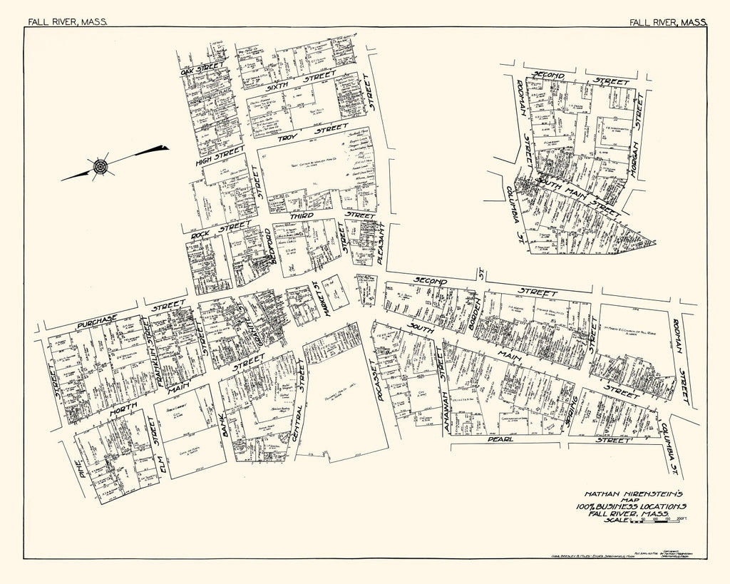 Vintage Map of Fall River, MA Business Section 1929
