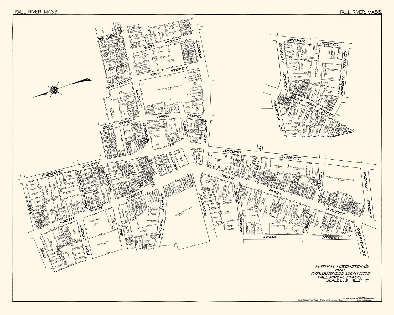 Vintage Map of Fall River, MA Business Section 1929