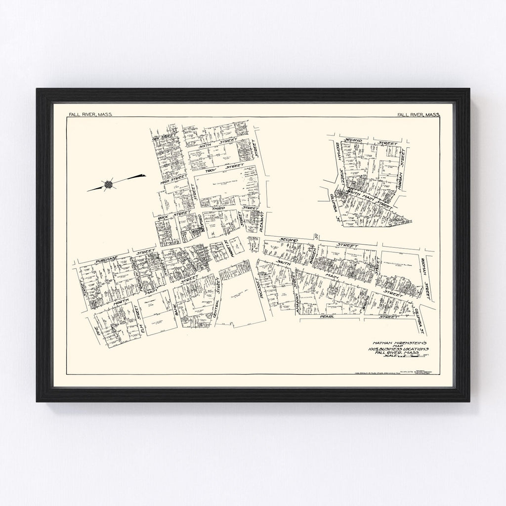 Vintage Map of Fall River, MA Business Section 1929