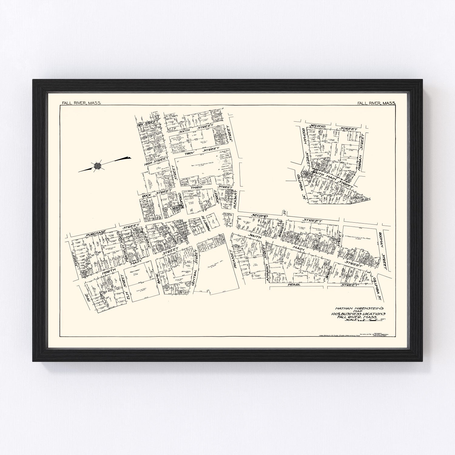 Vintage Map of Fall River, MA Business Section 1929