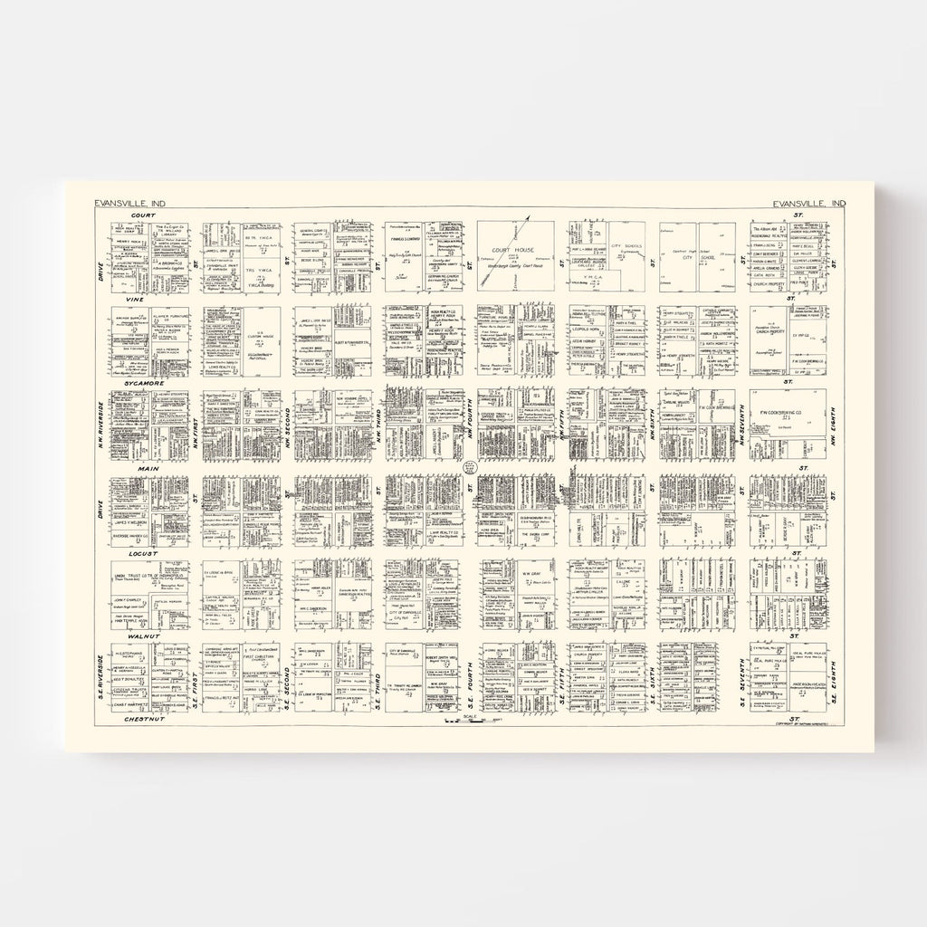 Vintage Map of Evansville, IN Business Section 1929