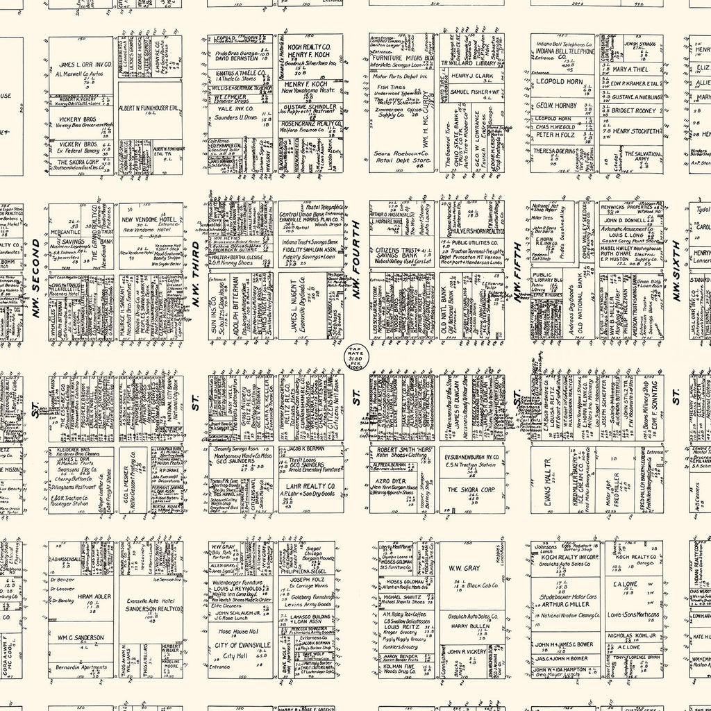 Vintage Map of Evansville, IN Business Section 1929