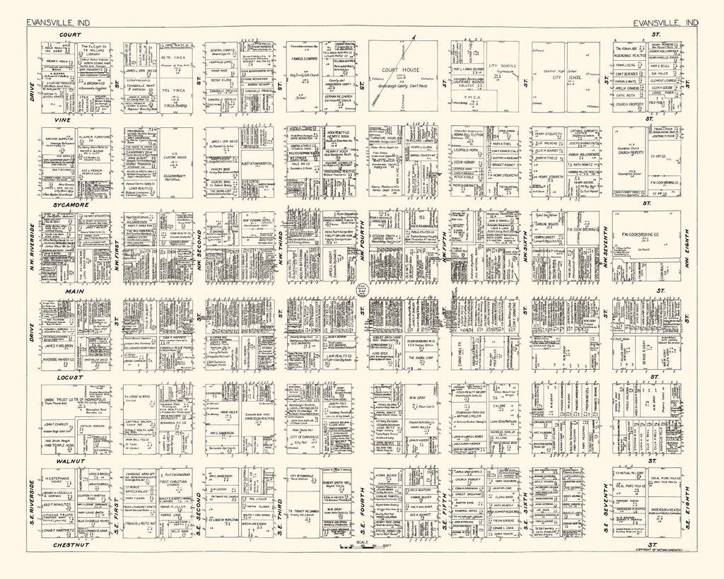Vintage Map of Evansville, IN Business Section 1929