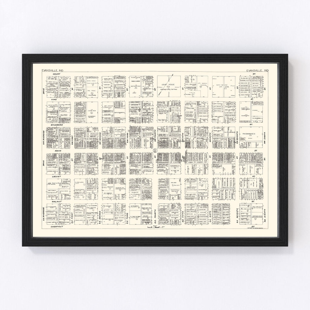 Vintage Map of Evansville, IN Business Section 1929