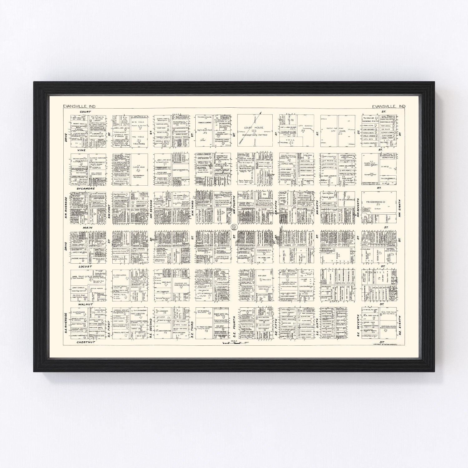 Vintage Map of Evansville, IN Business Section 1929
