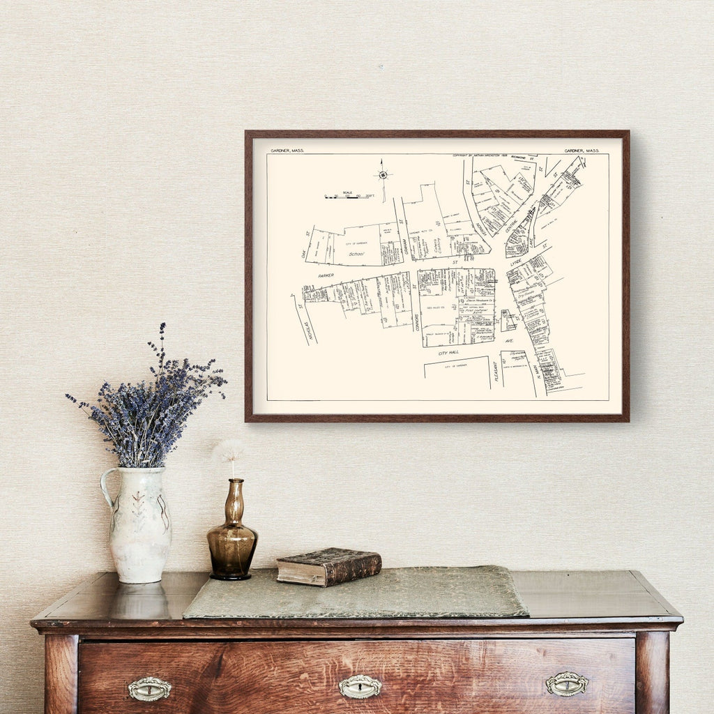Vintage Map of Gardner, MA Business Section 1929