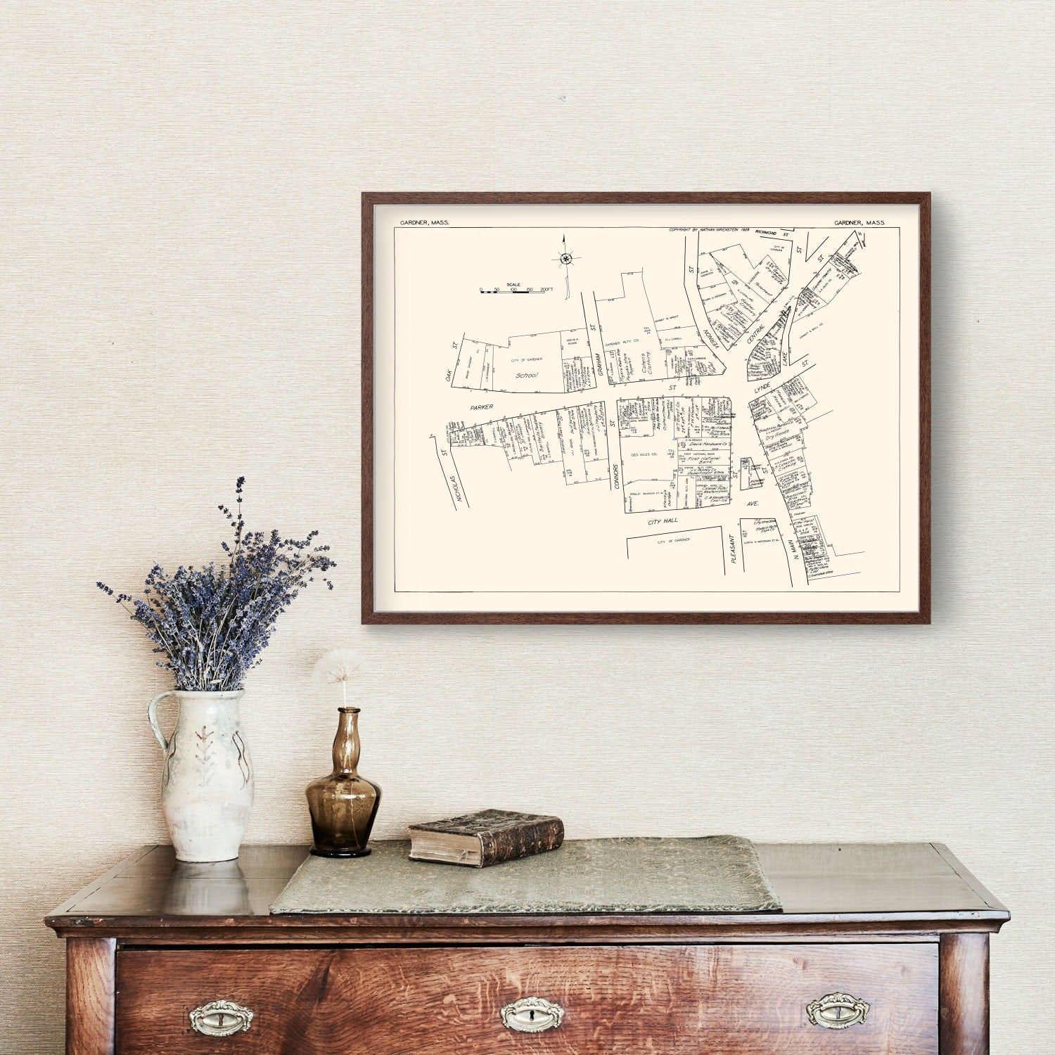 Vintage Map of Gardner, MA Business Section 1929