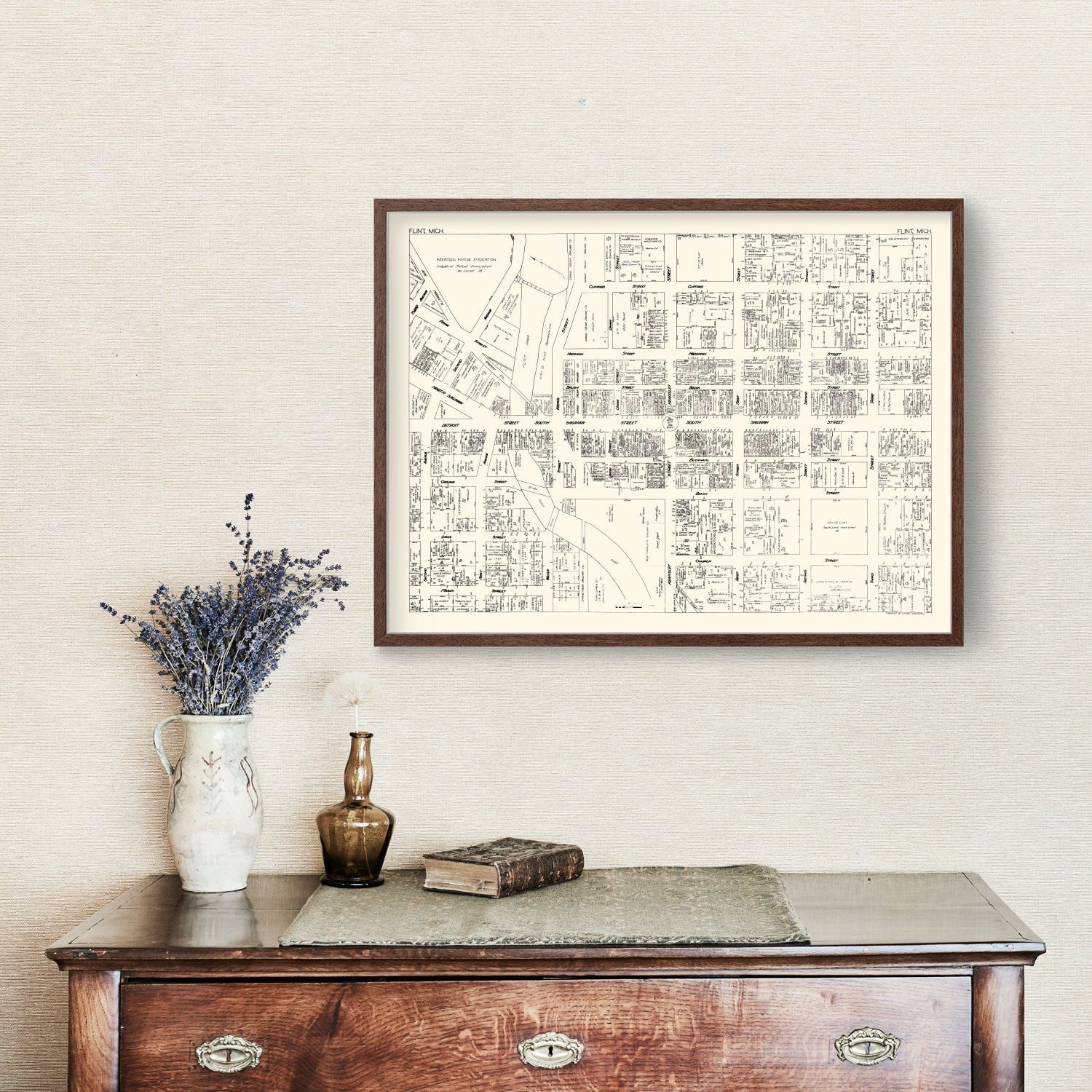 Vintage Map of Flint, MI Business Section 1929