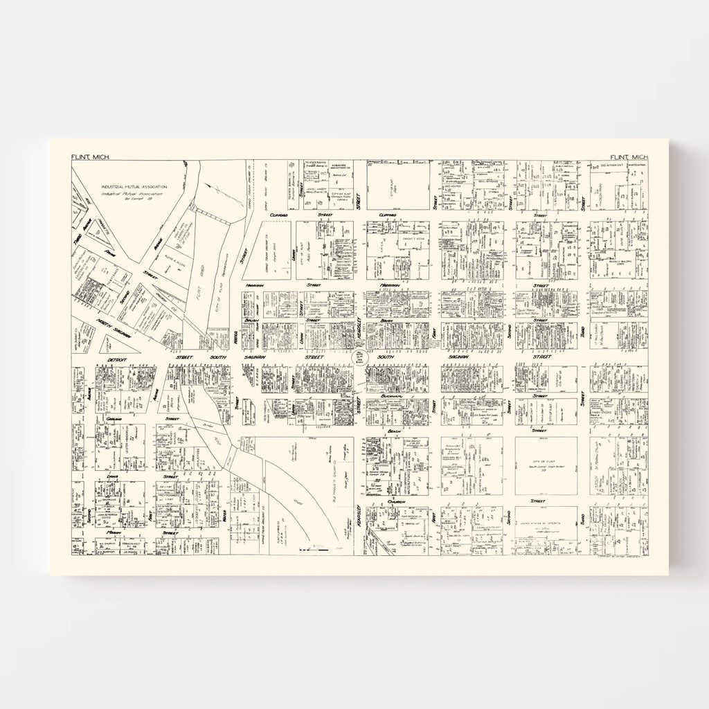 Vintage Map of Flint, MI Business Section 1929