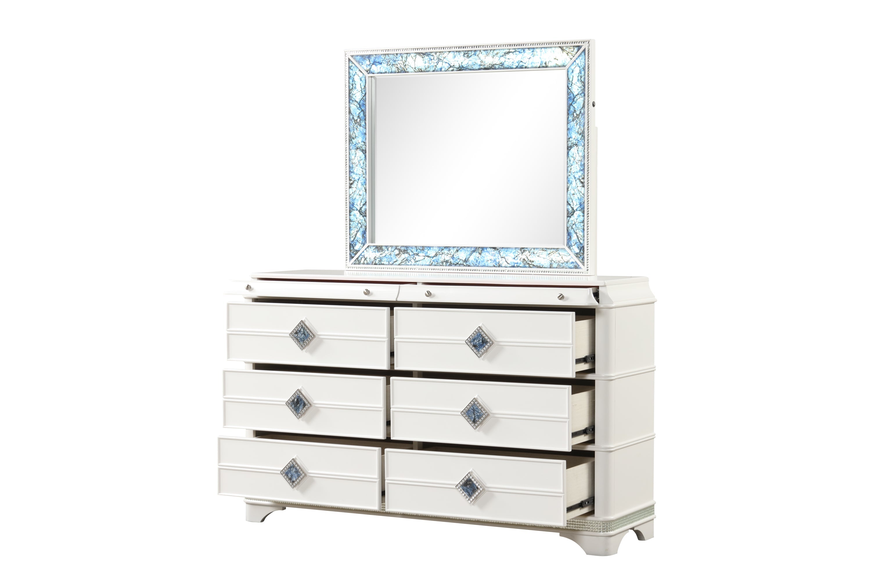 Laguna Modern Style 4 Pc King Upholstered Bedroom Set Made with Wood and Crystal Accents in White(CA INVENTORY)