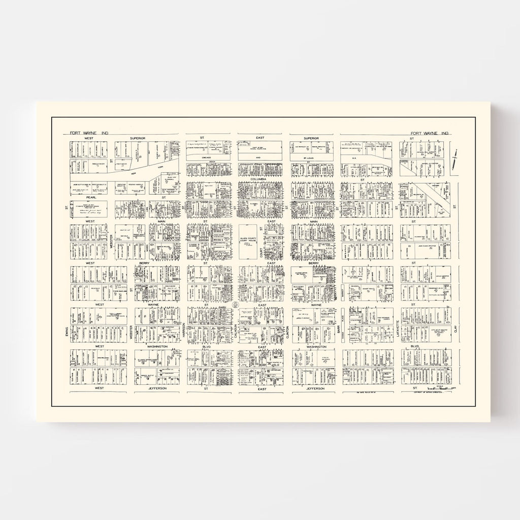 Vintage Map of Fort Wayne, IN Business Section 1929