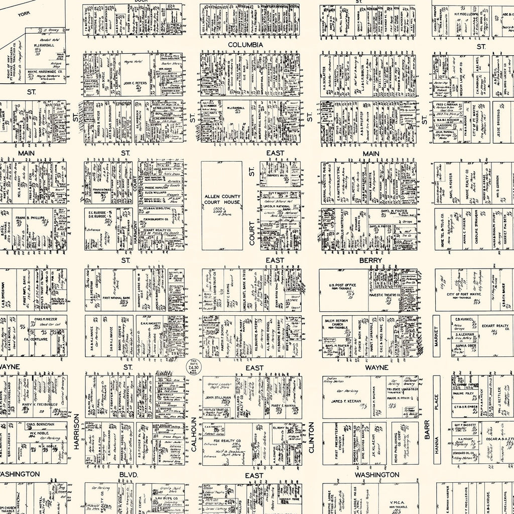 Vintage Map of Fort Wayne, IN Business Section 1929