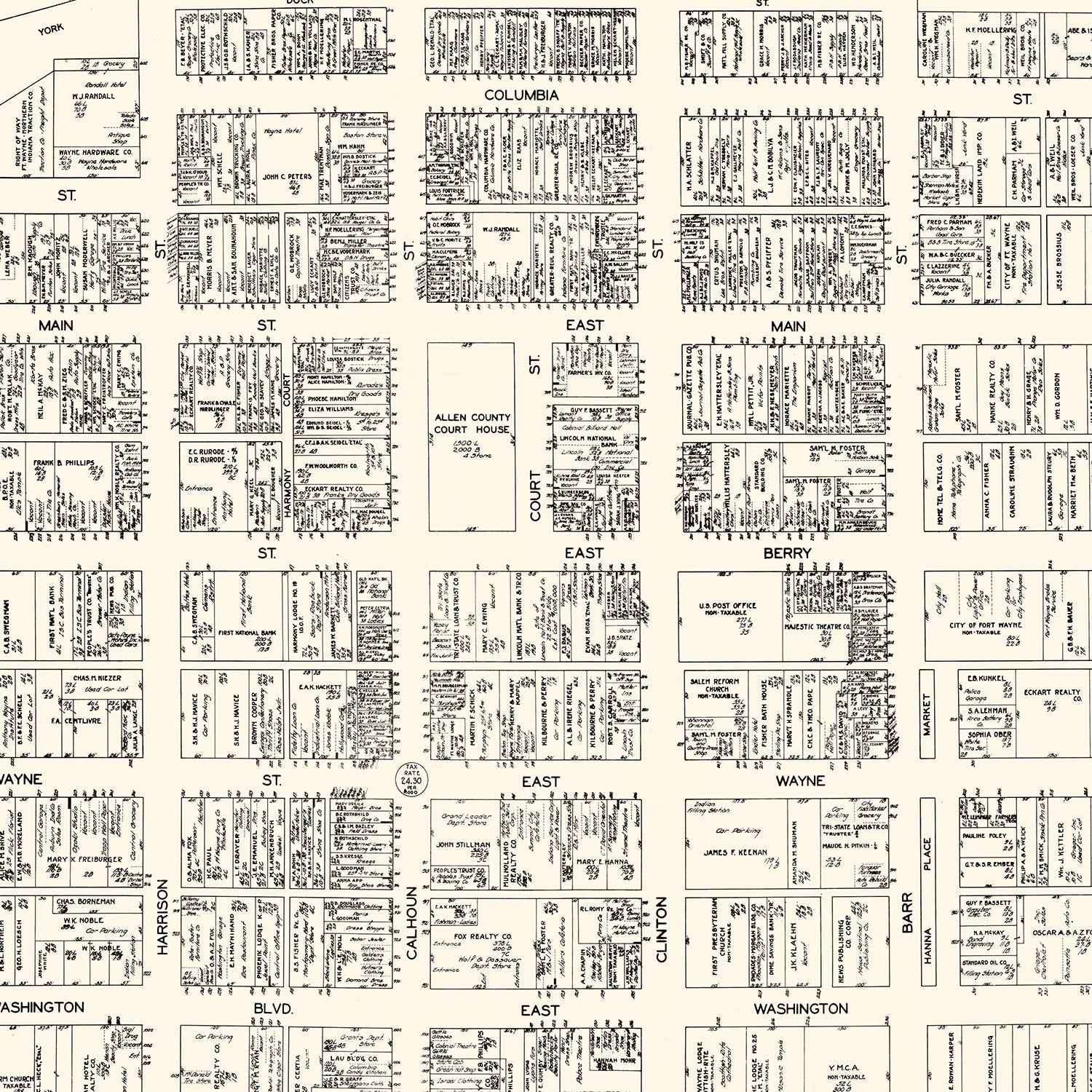 Vintage Map of Fort Wayne, IN Business Section 1929