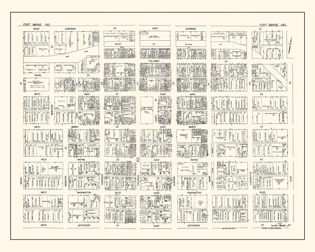 Vintage Map of Fort Wayne, IN Business Section 1929