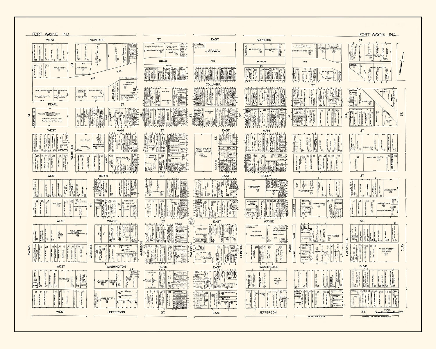 Vintage Map of Fort Wayne, IN Business Section 1929