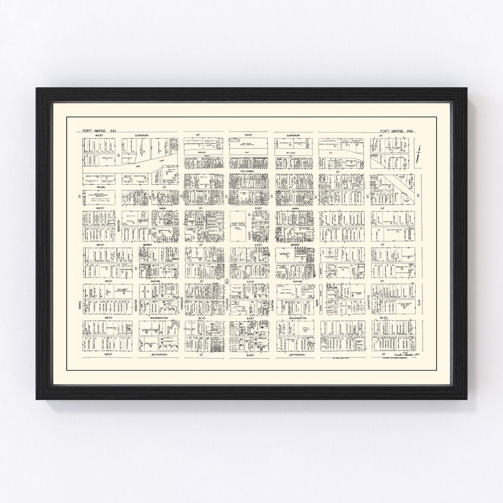 Vintage Map of Fort Wayne, IN Business Section 1929