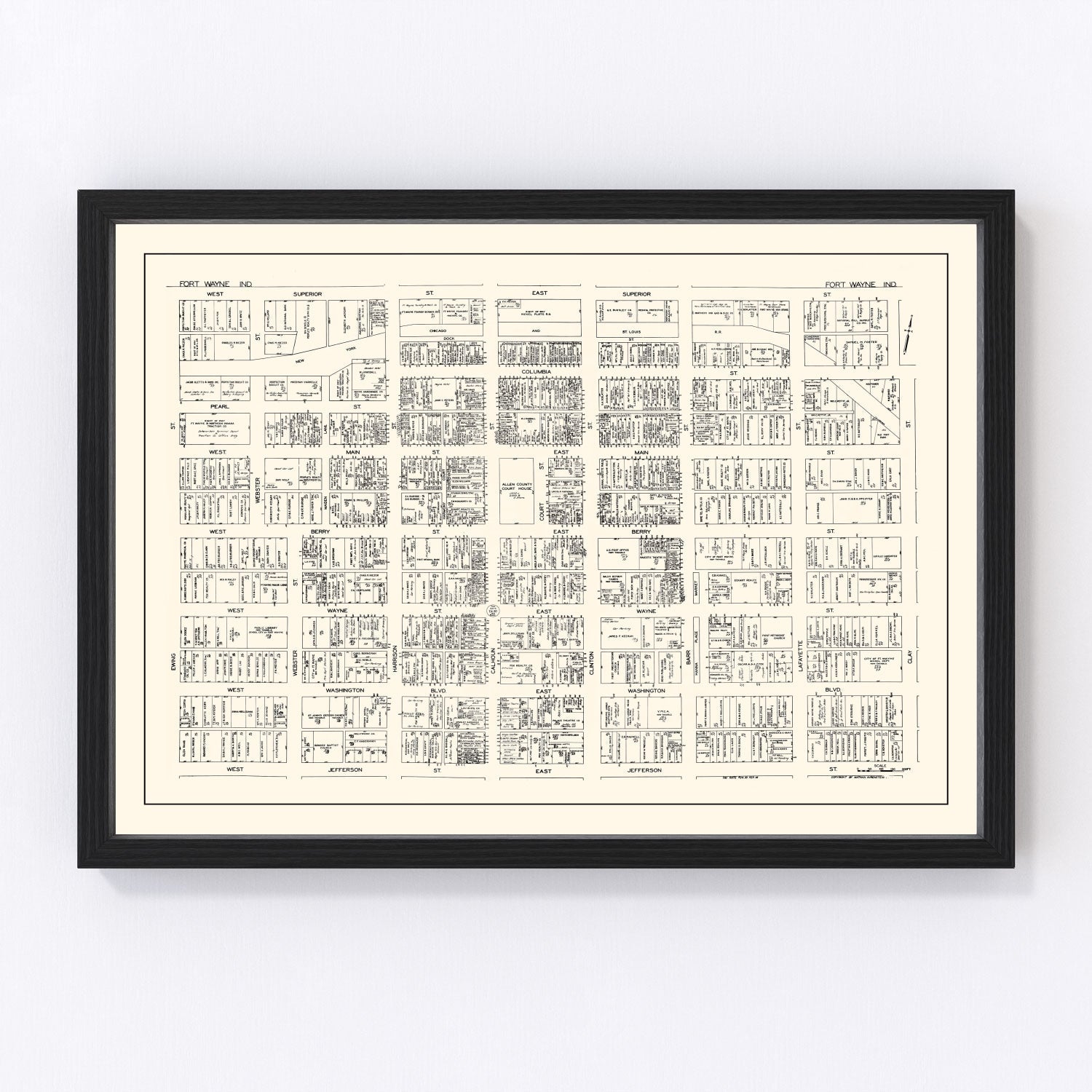 Vintage Map of Fort Wayne, IN Business Section 1929
