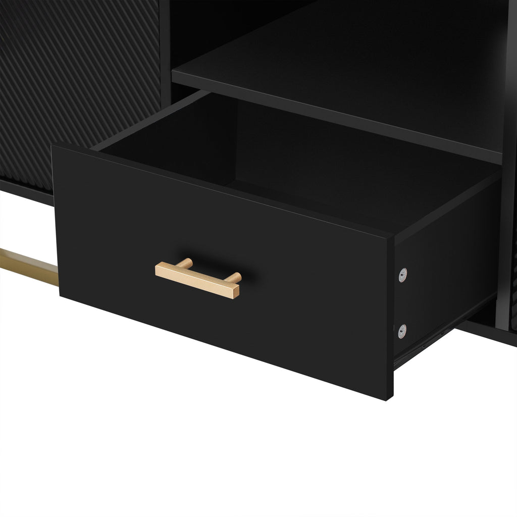 U-Can Modern TV Stand for TV up to 70 Inches,TV Cabinet with 1 Drawer, 2 Cabinets and Metal Legs, Handles and Anti-tip Device for Living room