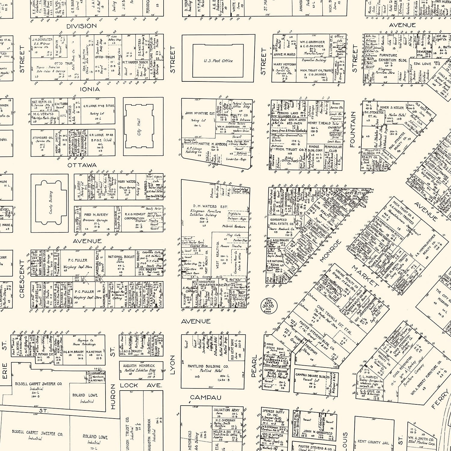 Vintage Map of Grand Rapids, MI Business Section 1929