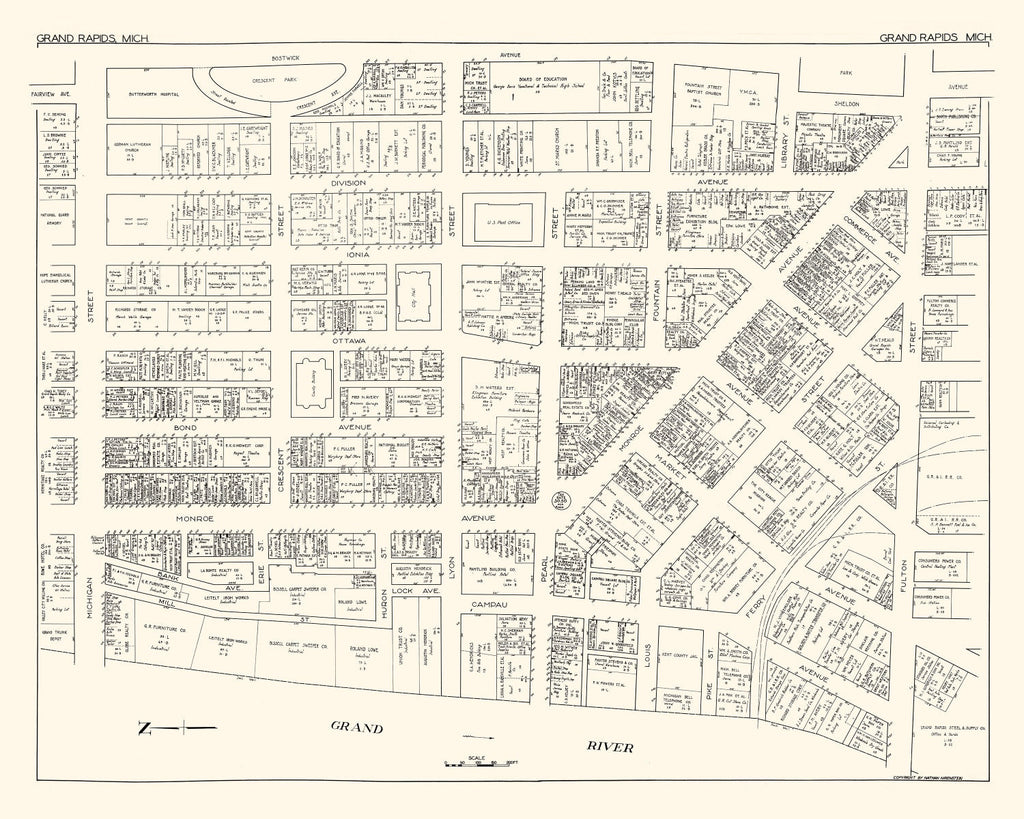 Vintage Map of Grand Rapids, MI Business Section 1929