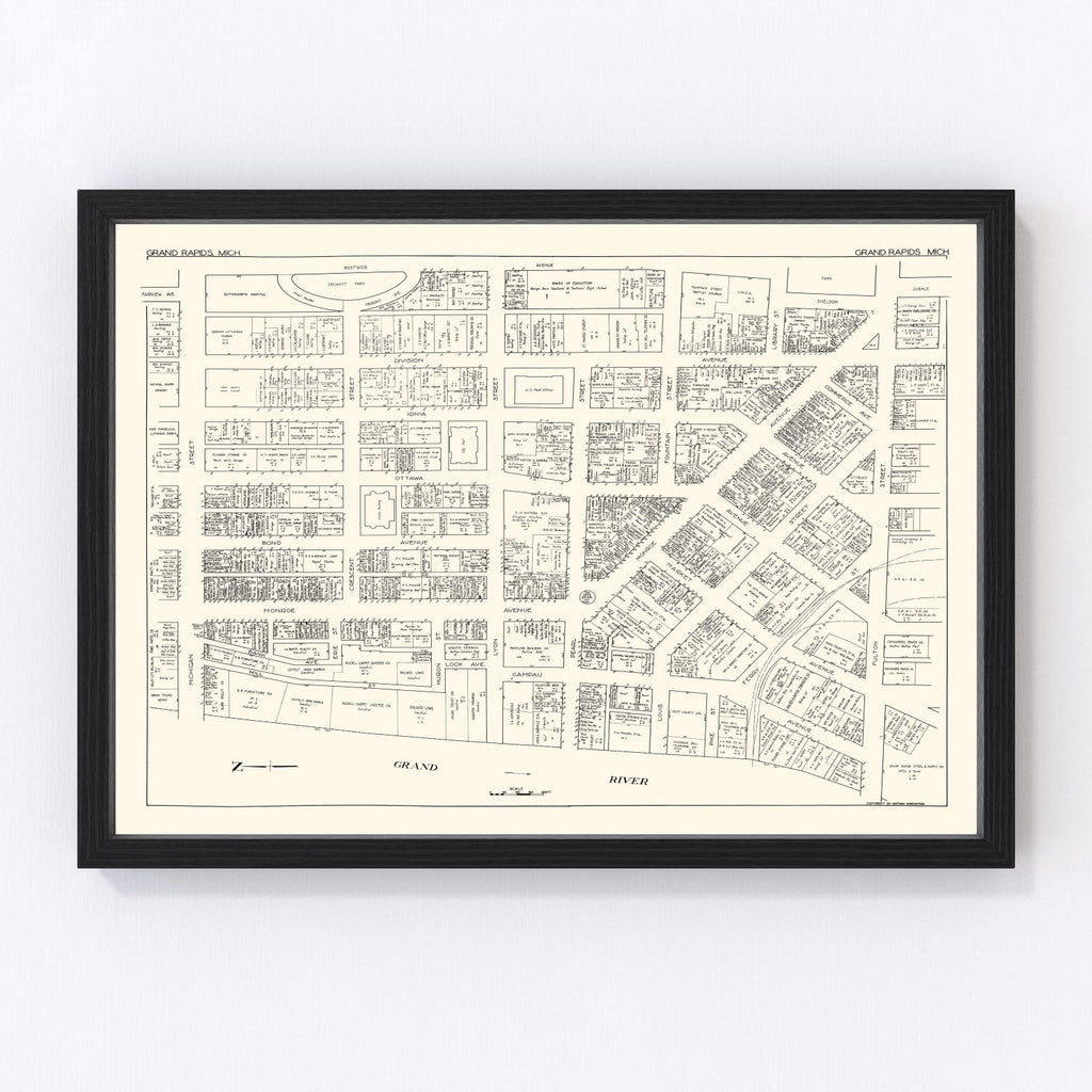 Vintage Map of Grand Rapids, MI Business Section 1929