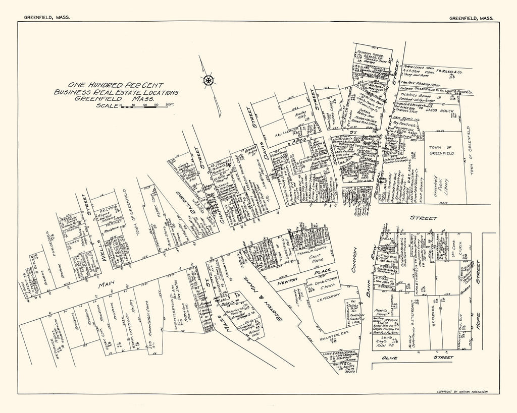 Vintage Map of Greenfield, MA Business Section 1929