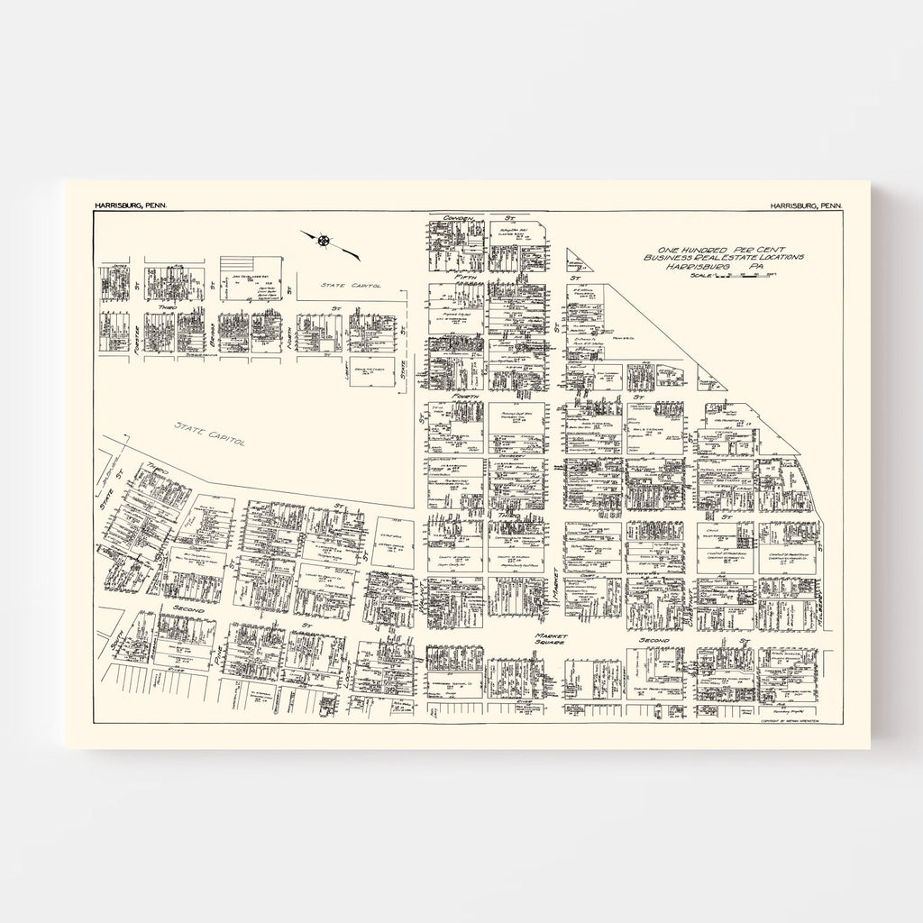 Vintage Map of Harrisburg, PA Business Section 1929