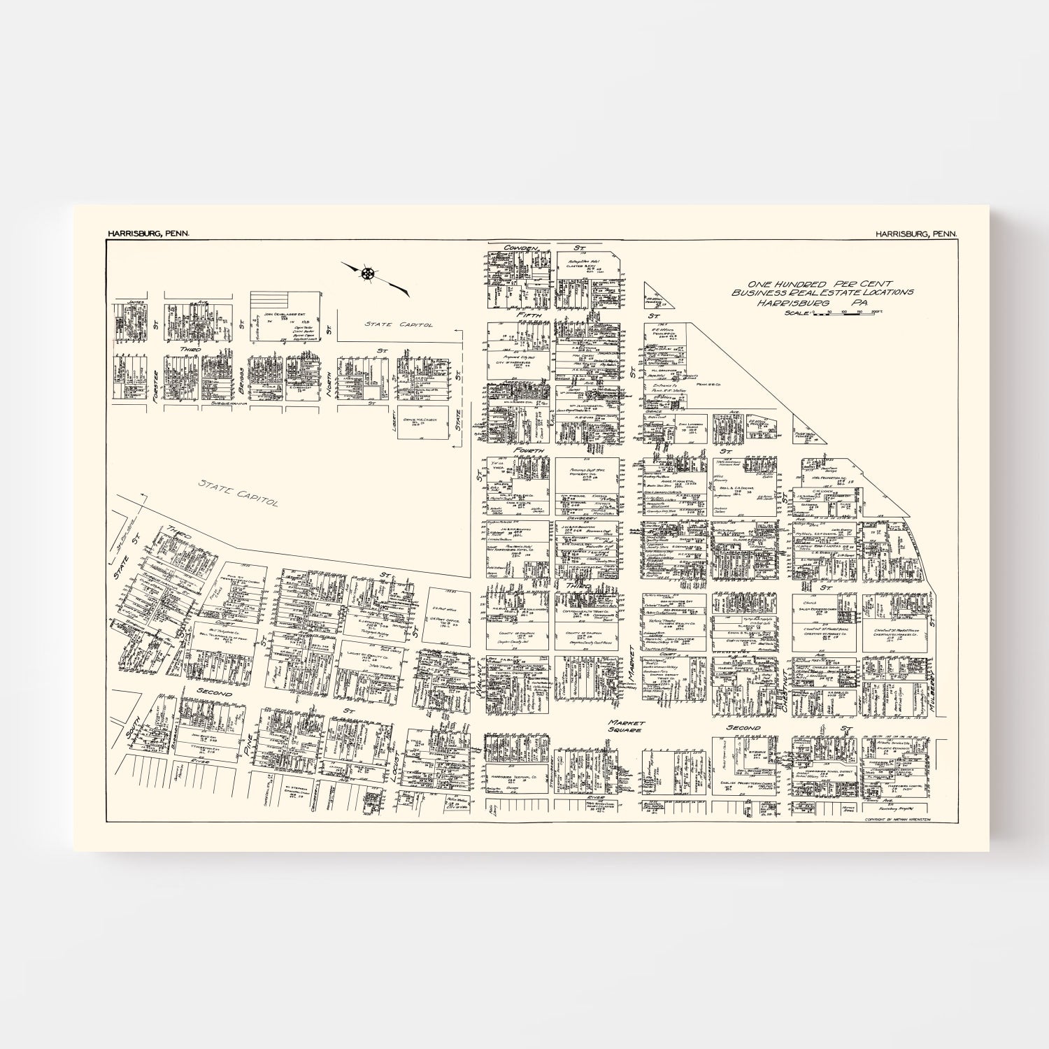 Vintage Map of Harrisburg, PA Business Section 1929