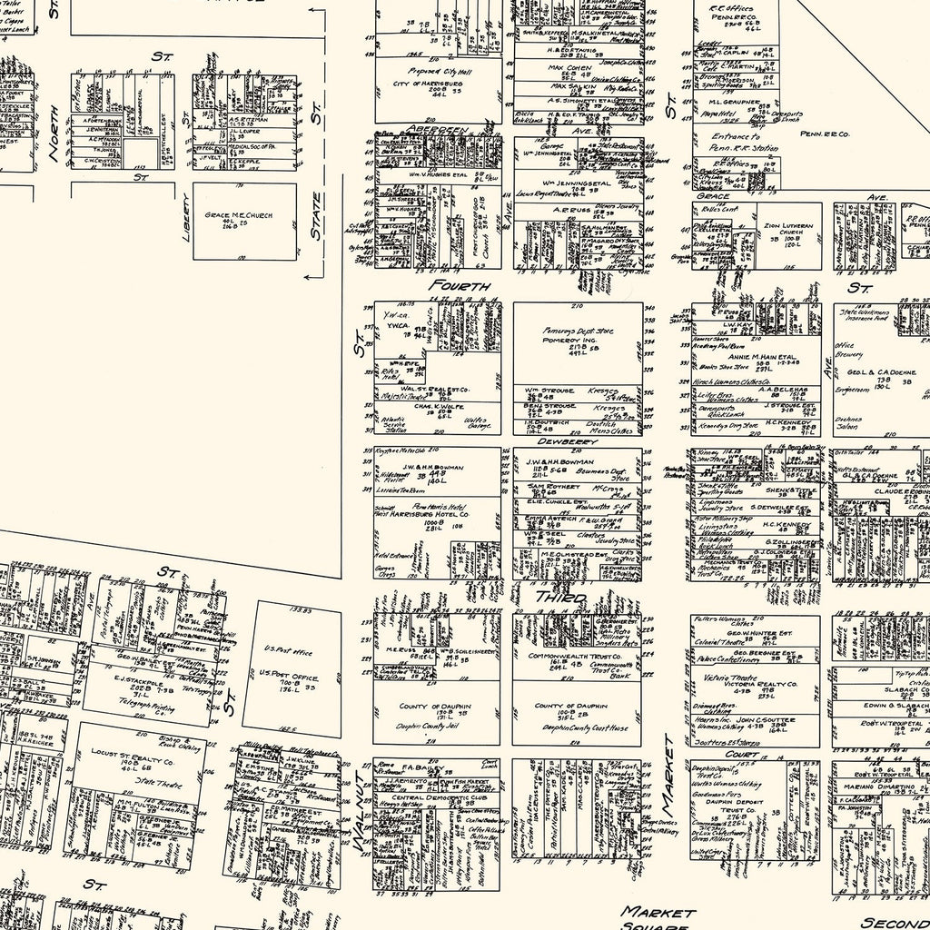 Vintage Map of Harrisburg, PA Business Section 1929