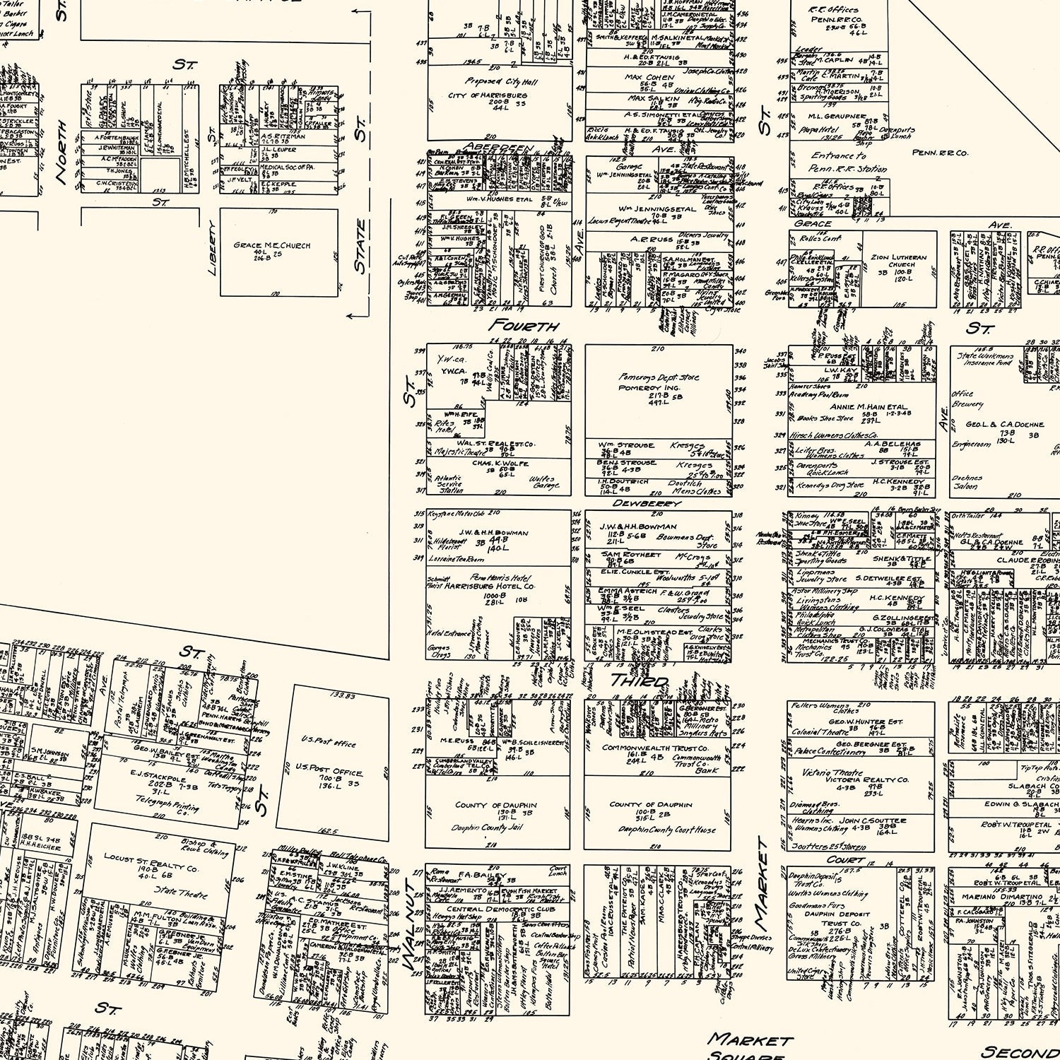 Vintage Map of Harrisburg, PA Business Section 1929