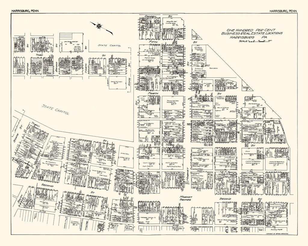 Vintage Map of Harrisburg, PA Business Section 1929