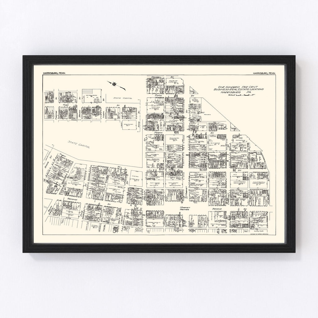 Vintage Map of Harrisburg, PA Business Section 1929