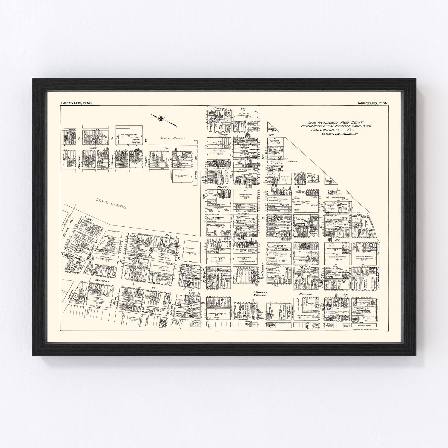 Vintage Map of Harrisburg, PA Business Section 1929