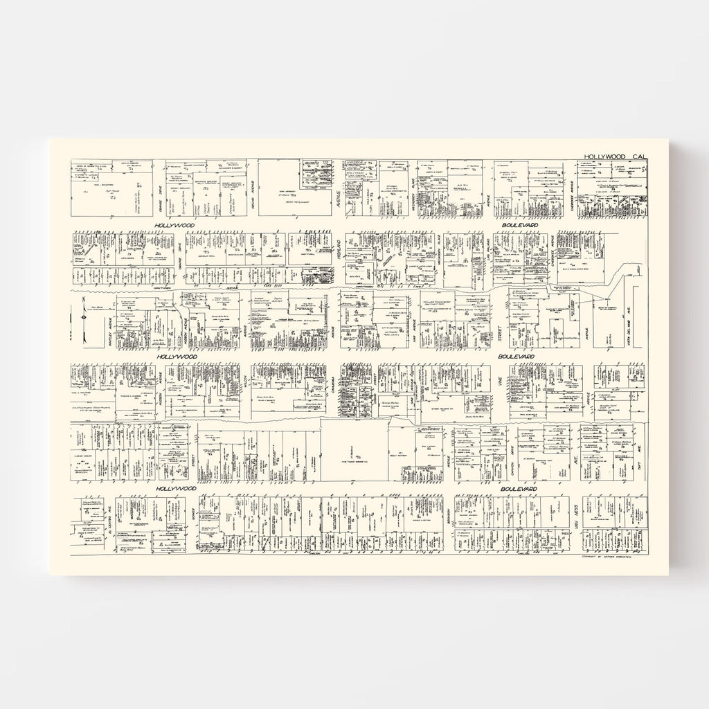 Vintage Map of Hollywood, CA Business Section 1929