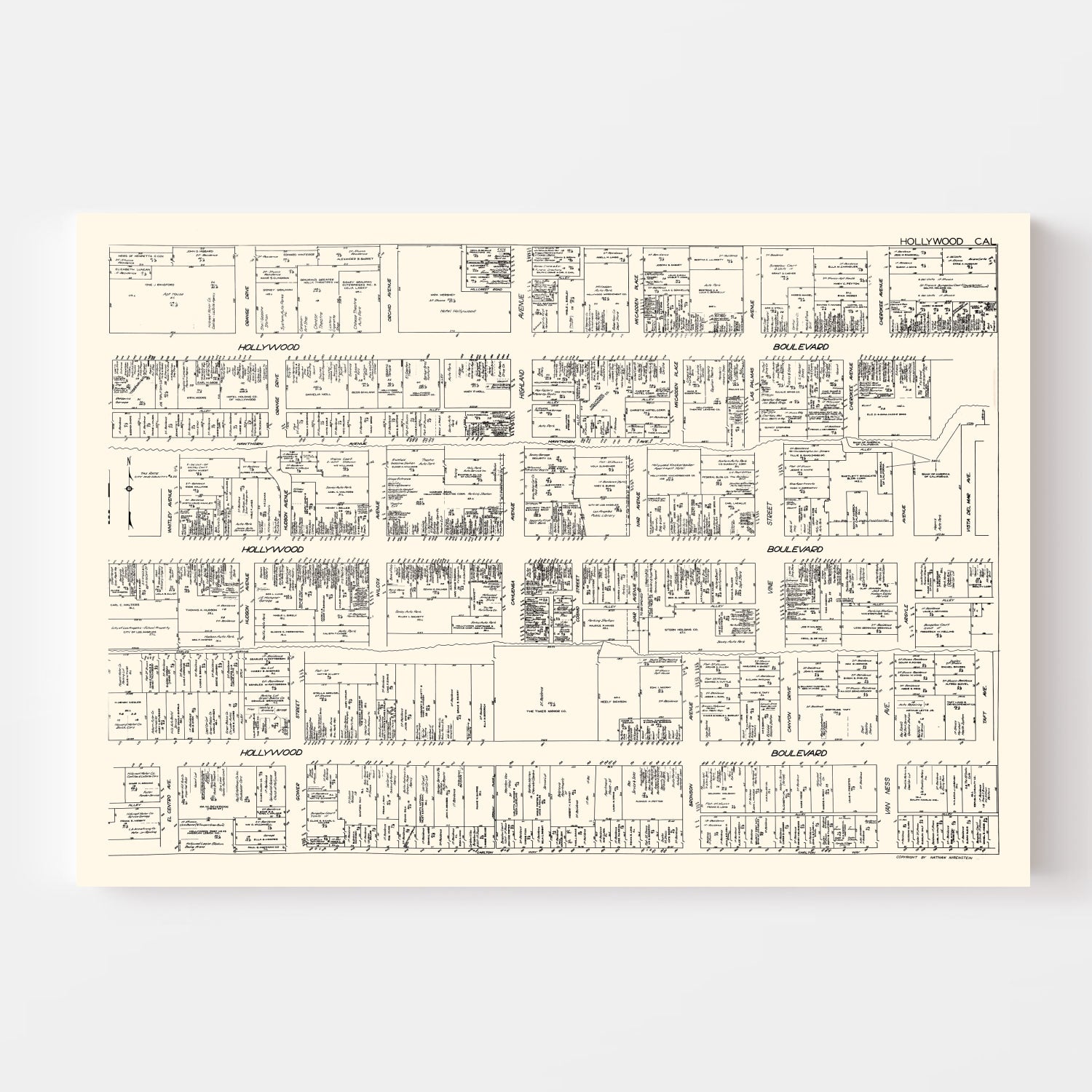 Vintage Map of Hollywood, CA Business Section 1929
