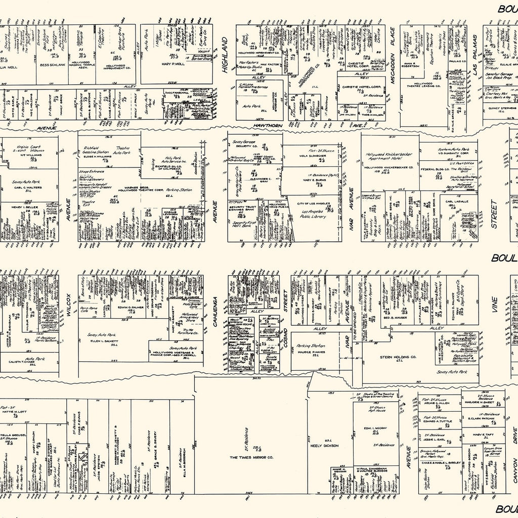 Vintage Map of Hollywood, CA Business Section 1929