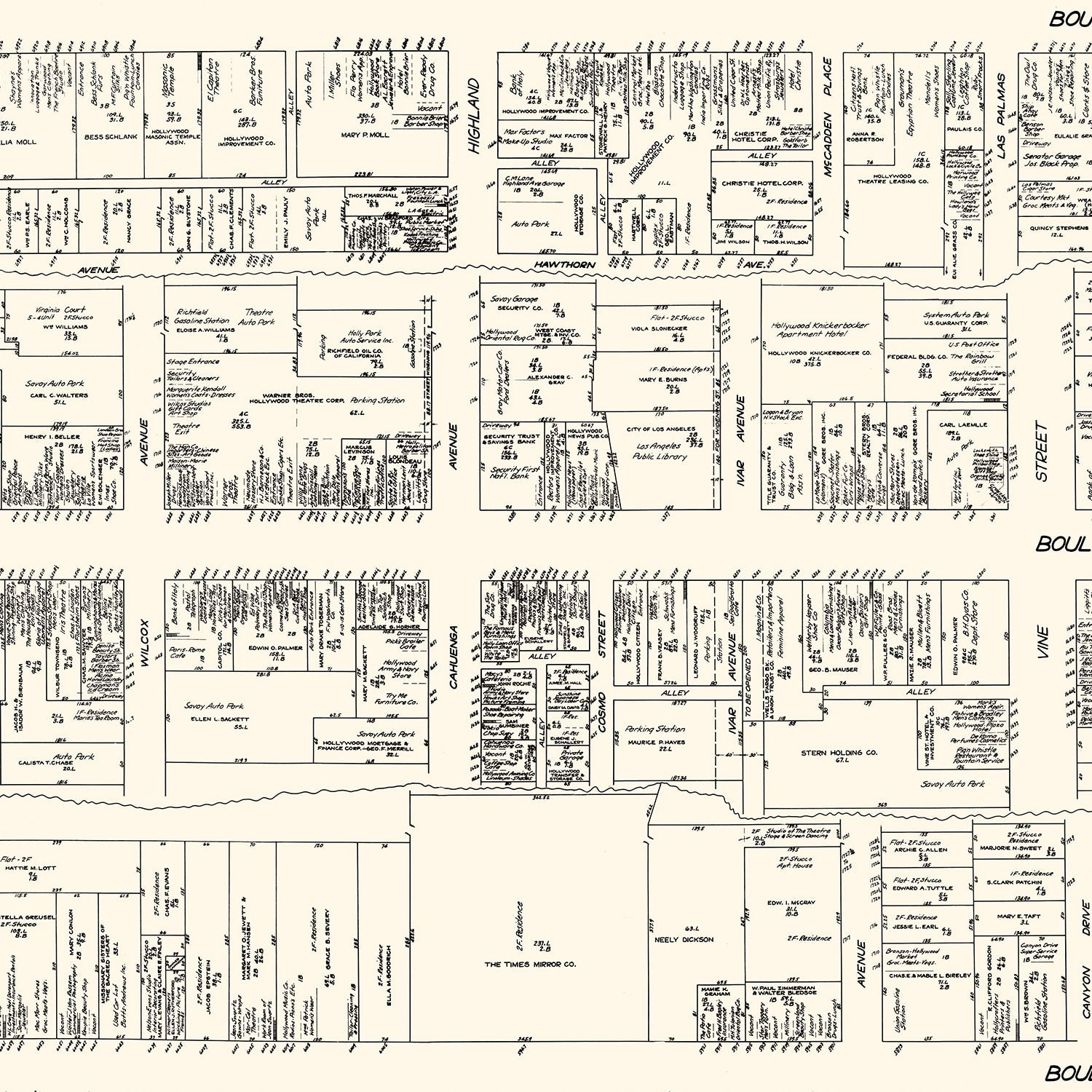 Vintage Map of Hollywood, CA Business Section 1929