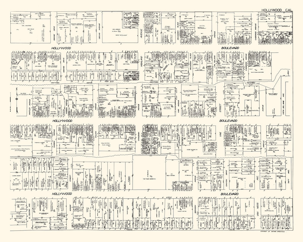 Vintage Map of Hollywood, CA Business Section 1929