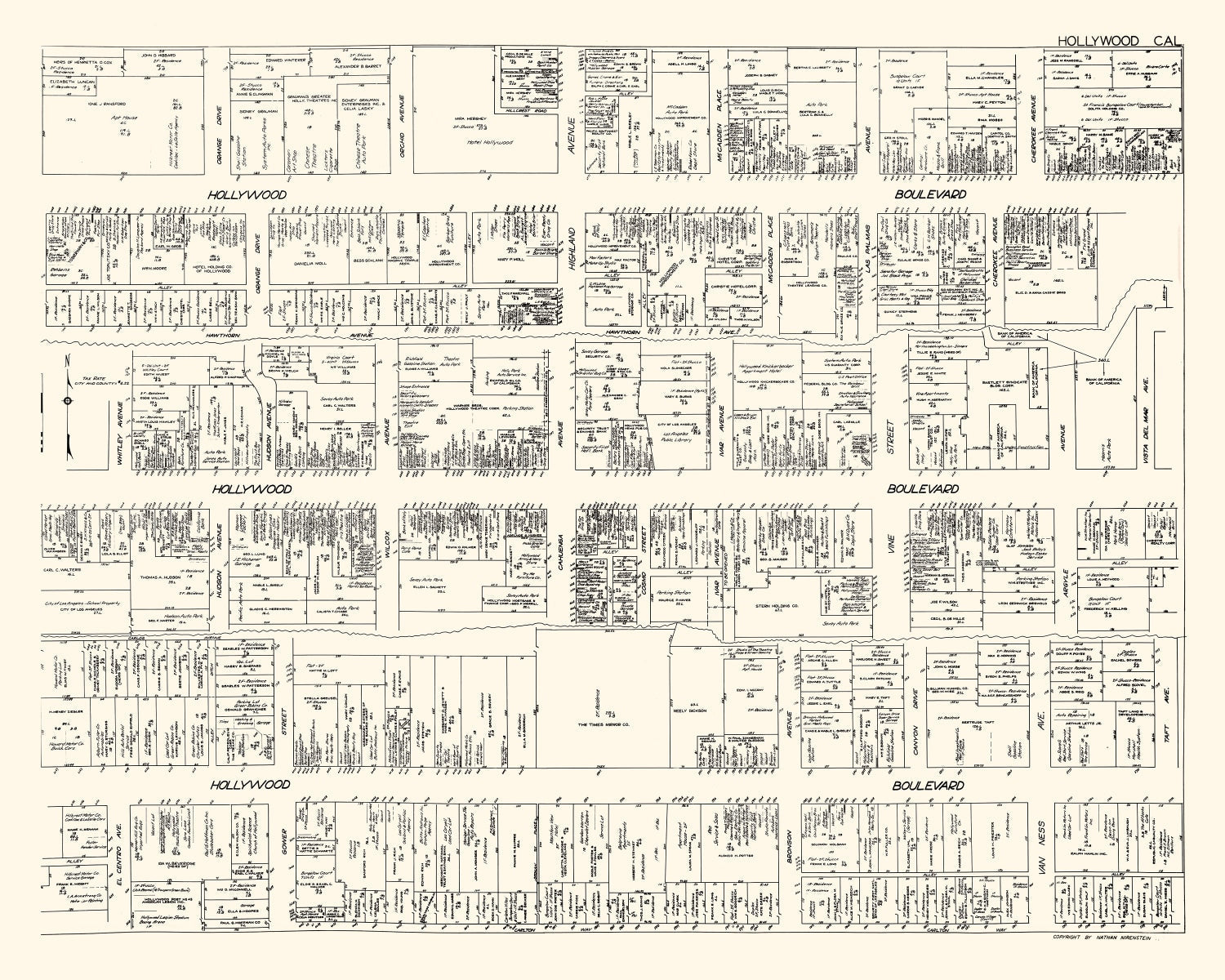 Vintage Map of Hollywood, CA Business Section 1929