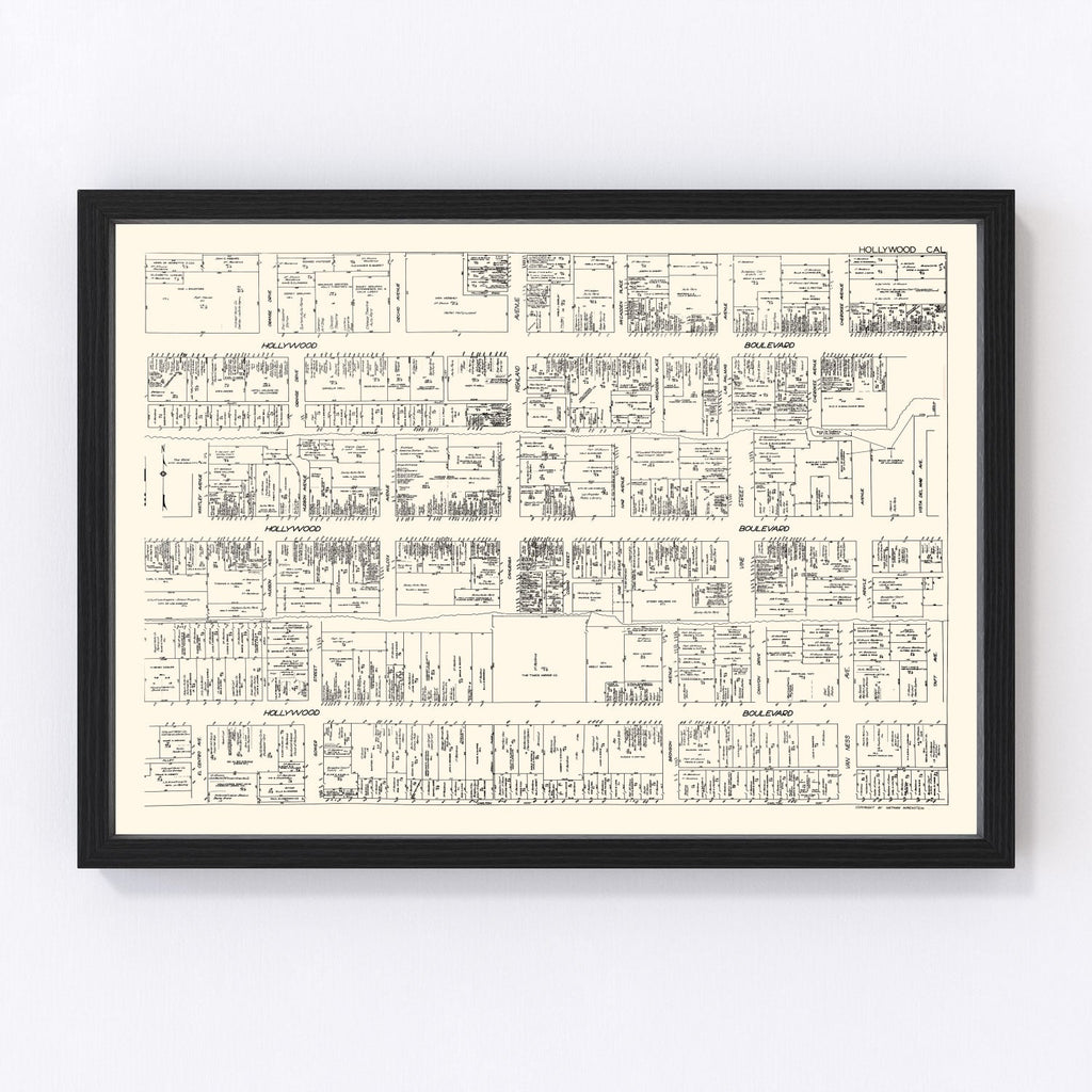Vintage Map of Hollywood, CA Business Section 1929