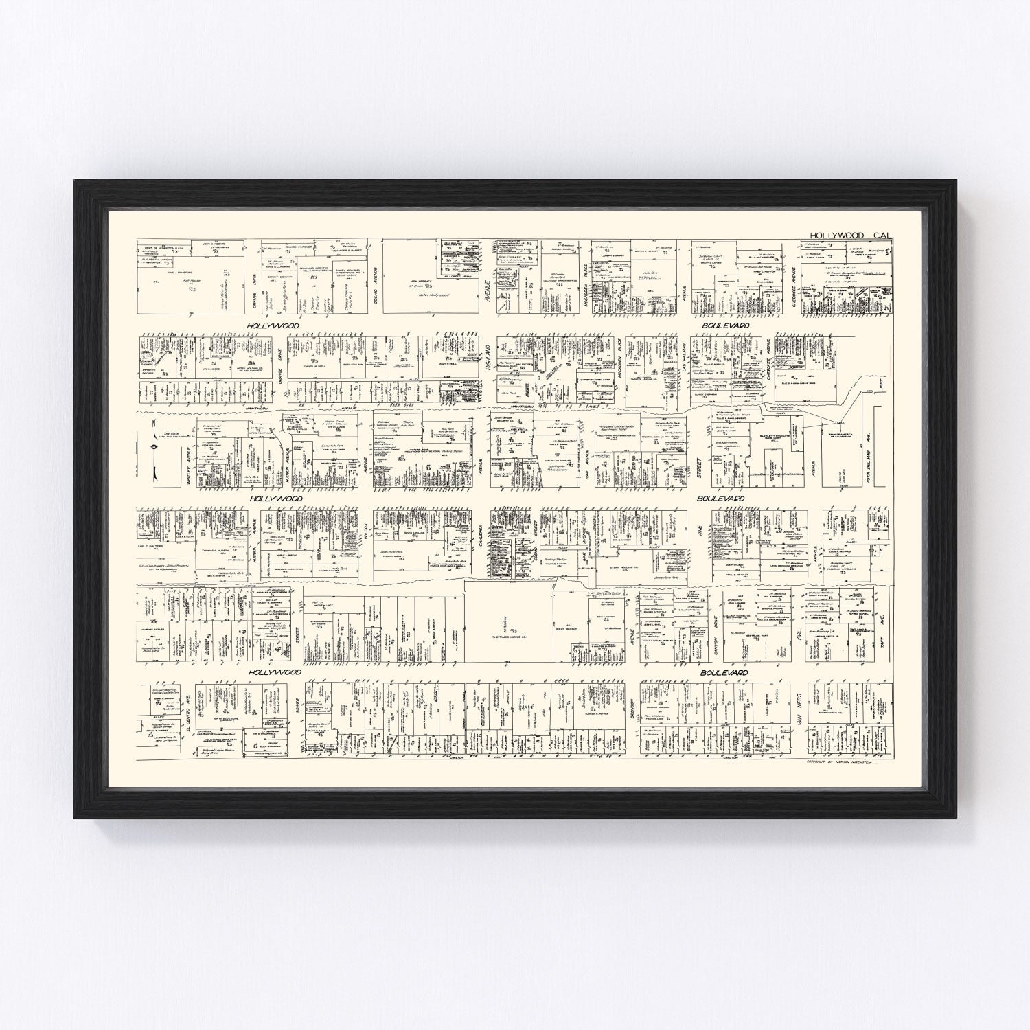 Vintage Map of Hollywood, CA Business Section 1929