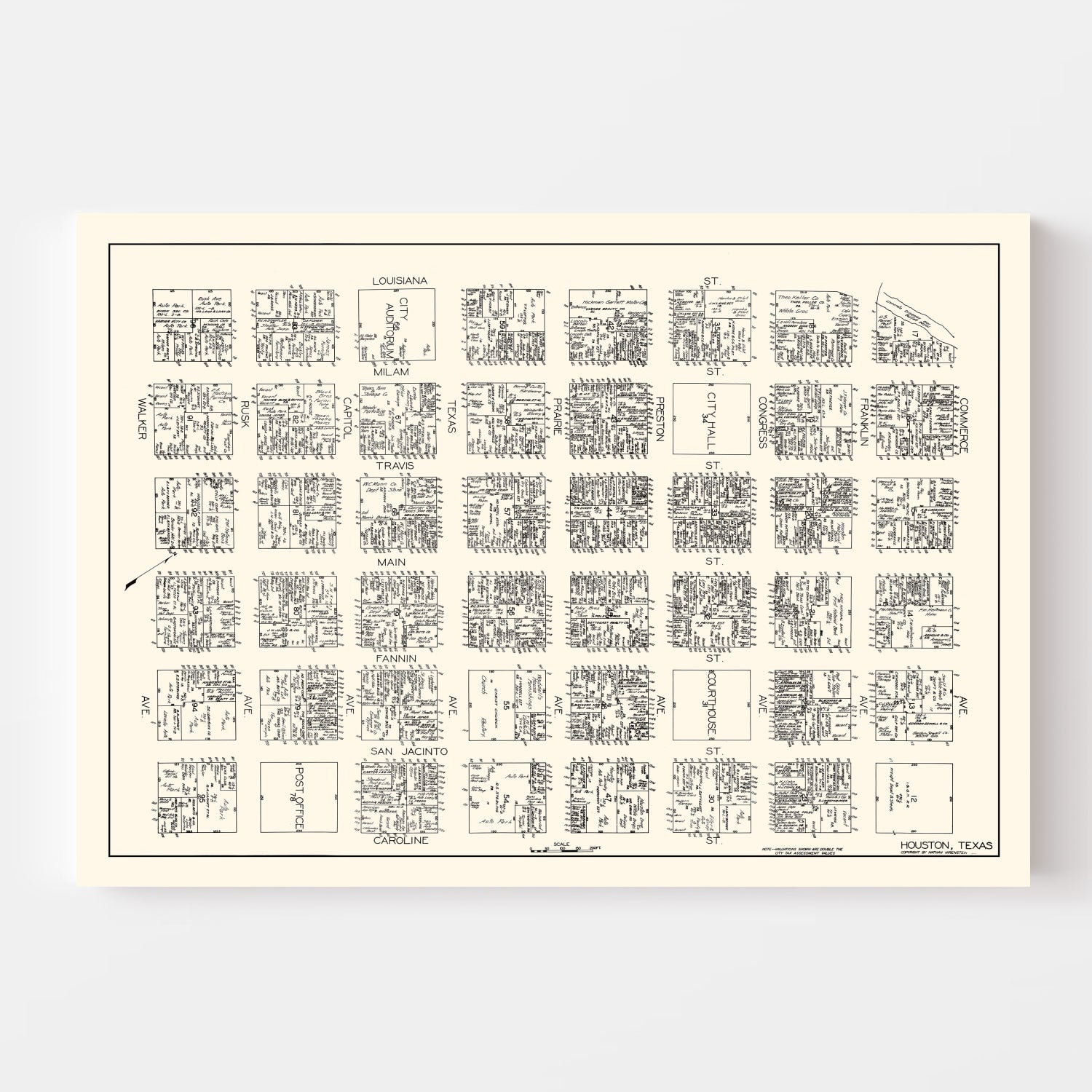 Vintage Map of Houston, TX Business Section 1929