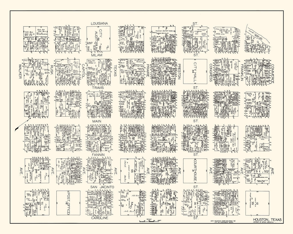 Vintage Map of Houston, TX Business Section 1929