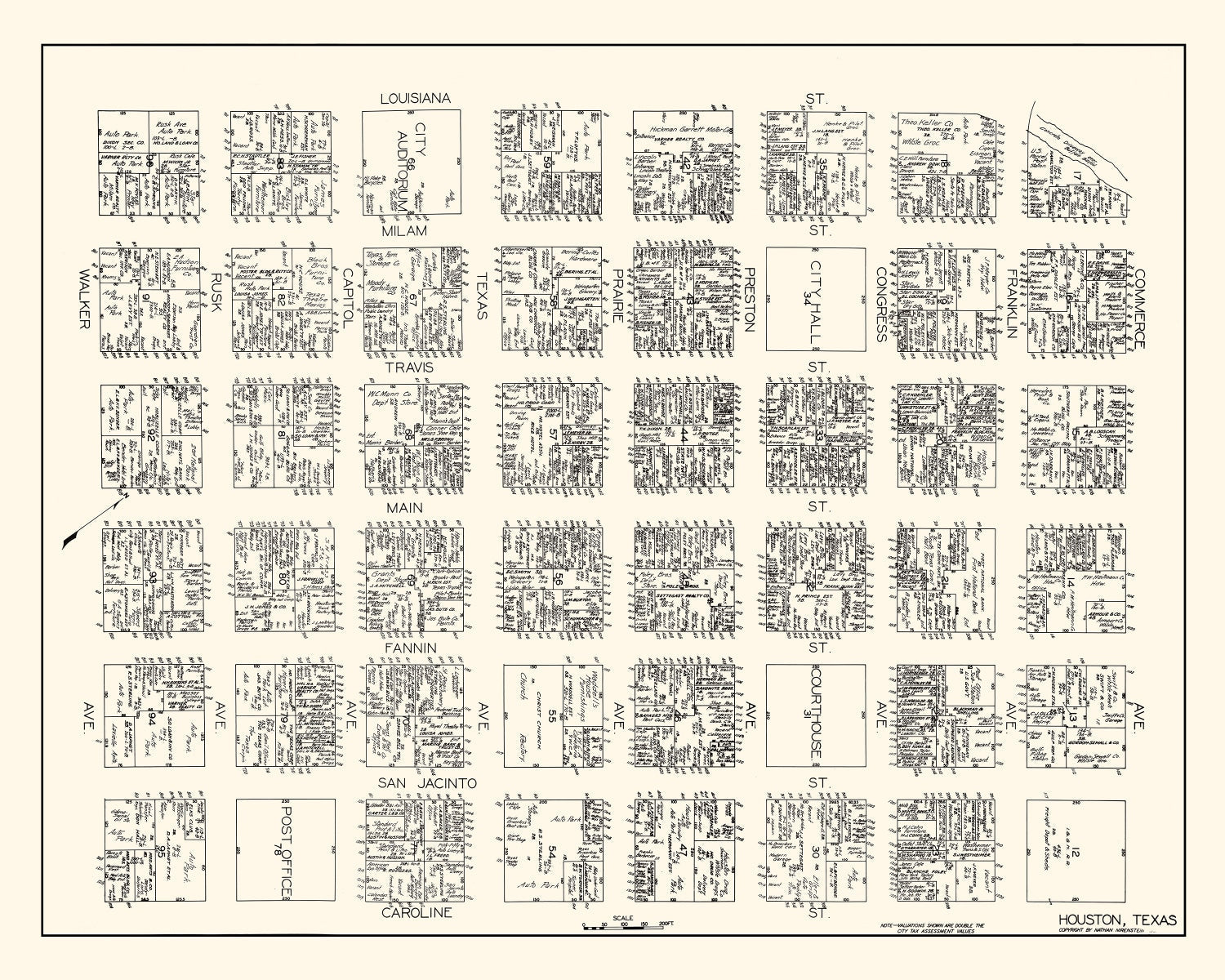 Vintage Map of Houston, TX Business Section 1929