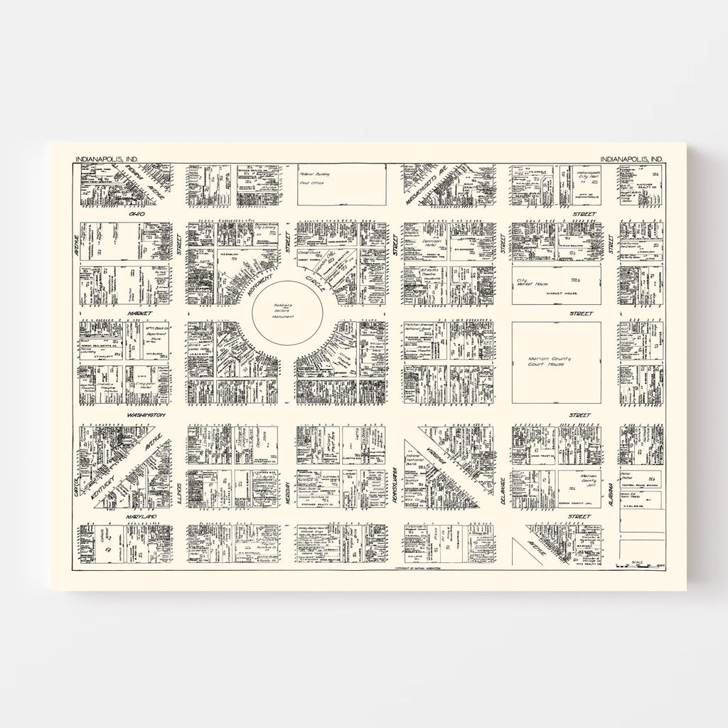 Vintage Map of Indianapolis, IN Business Section 1929
