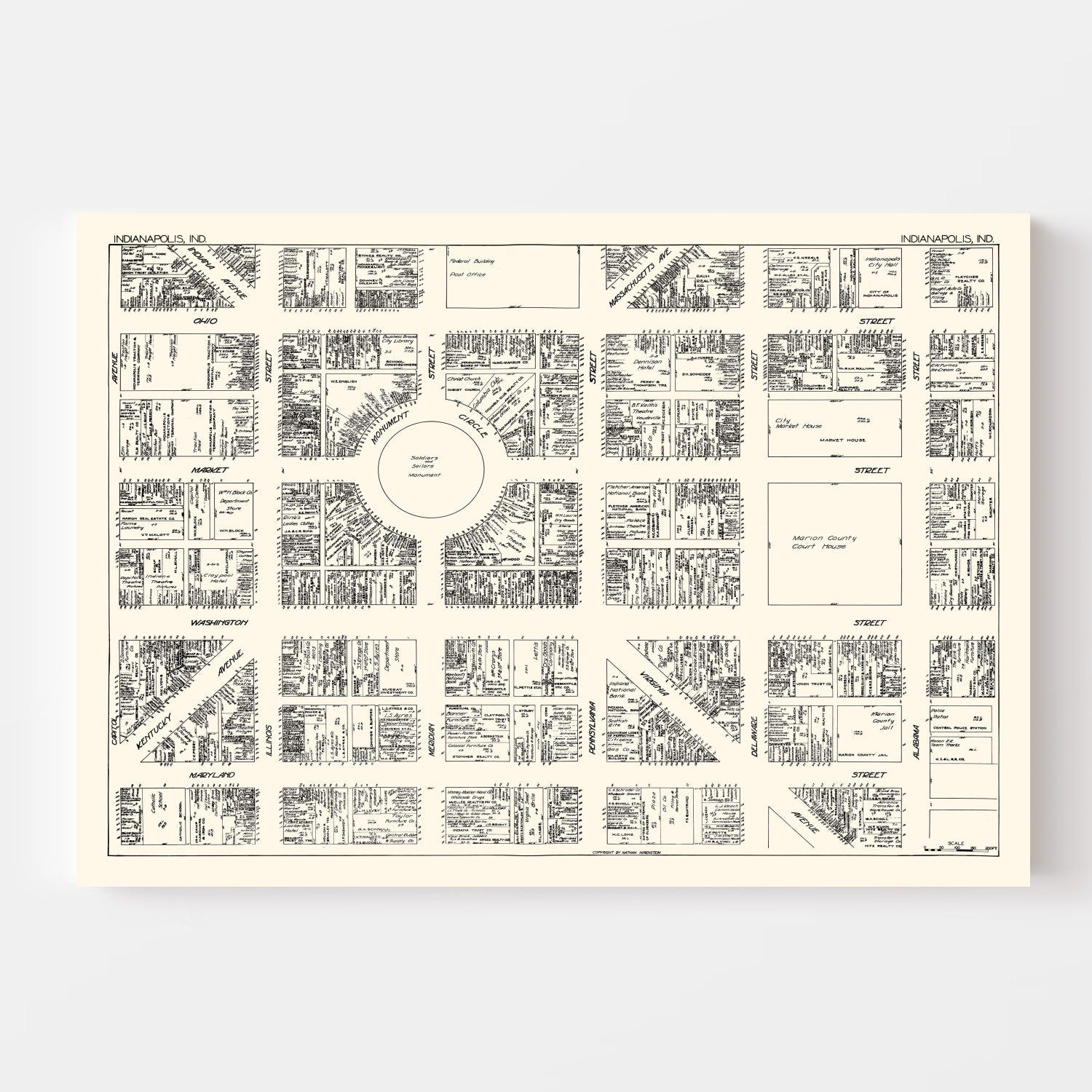Vintage Map of Indianapolis, IN Business Section 1929