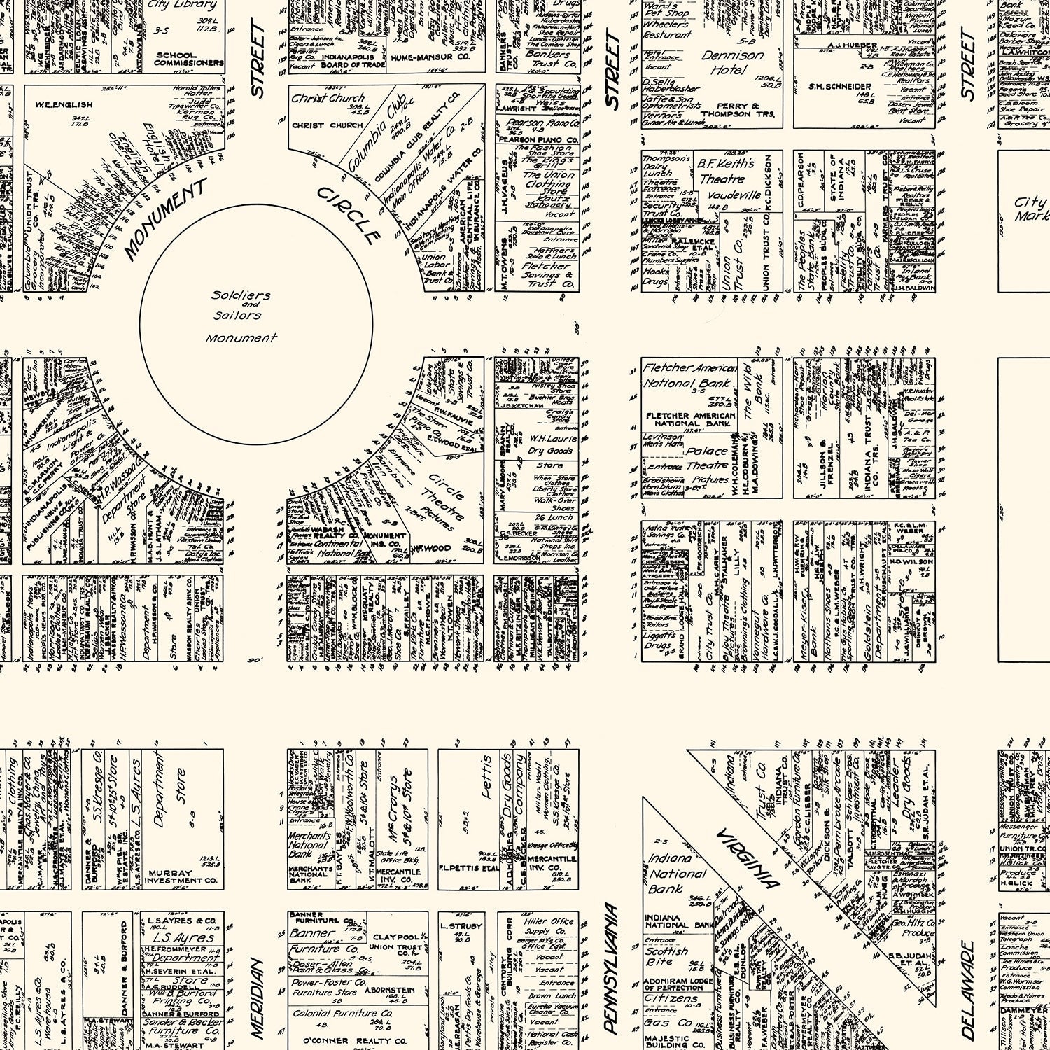 Vintage Map of Indianapolis, IN Business Section 1929