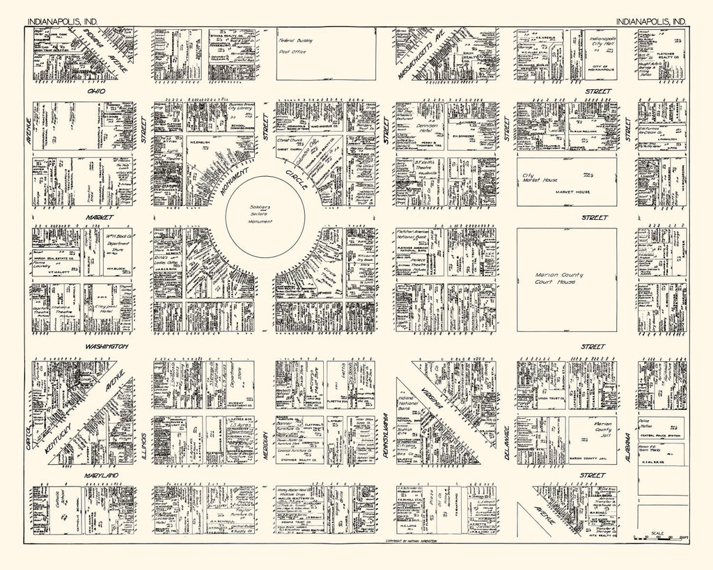 Vintage Map of Indianapolis, IN Business Section 1929