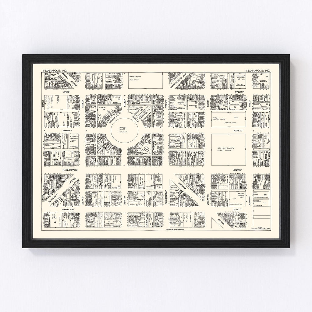 Vintage Map of Indianapolis, IN Business Section 1929