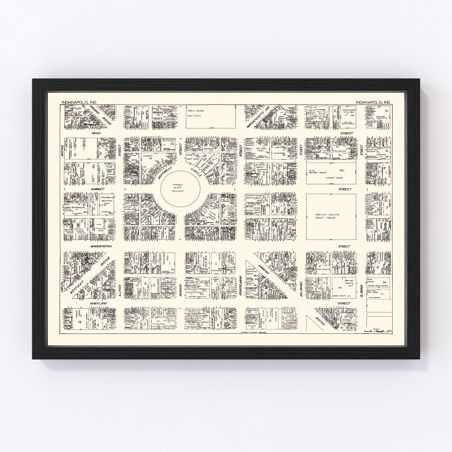 Vintage Map of Indianapolis, IN Business Section 1929